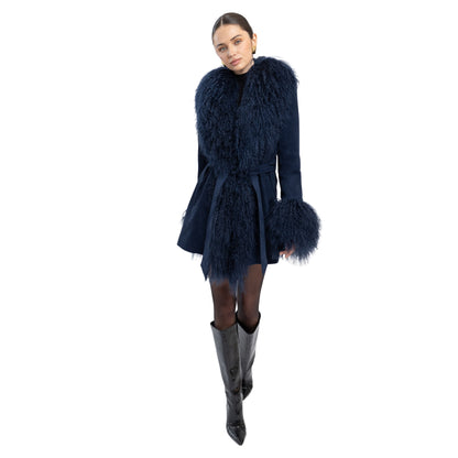 Inez Suede Shearling Midi Coat