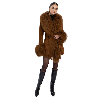Inez Suede Shearling Midi Coat