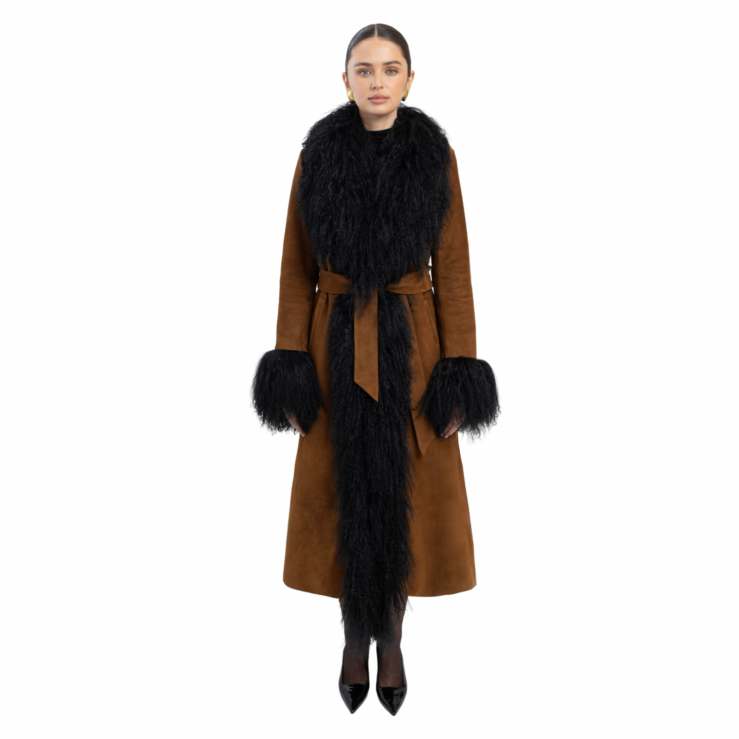 Inez Suede Shearling Maxi Coat