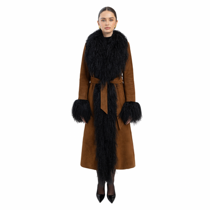 Inez Suede Shearling Maxi Coat