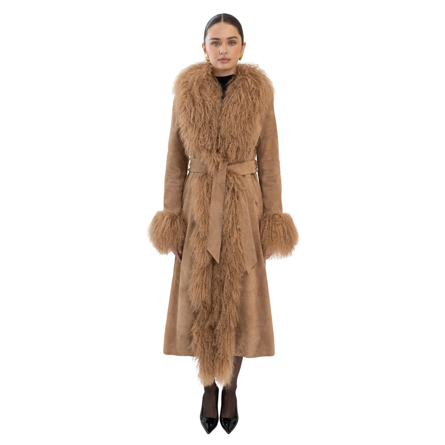 Inez Suede Shearling Maxi Coat