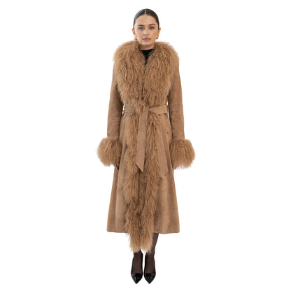 Inez Suede Shearling Maxi Coat