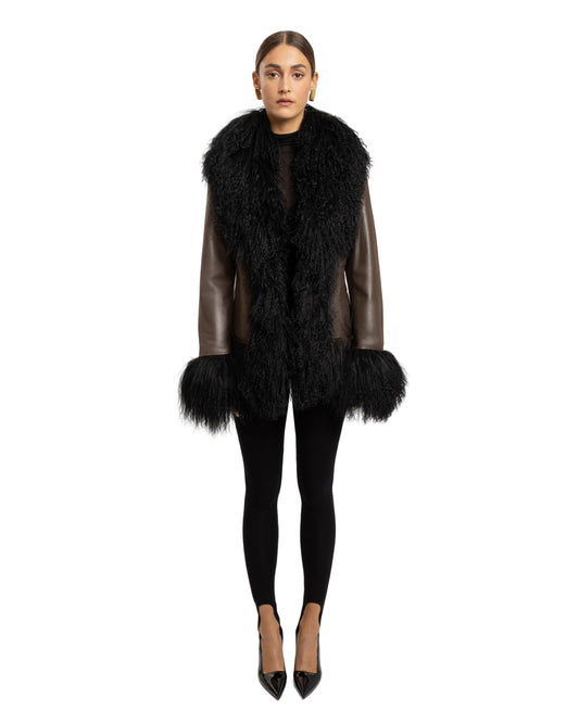 Dorothy Leather Shearling Coat Brown / Black front
