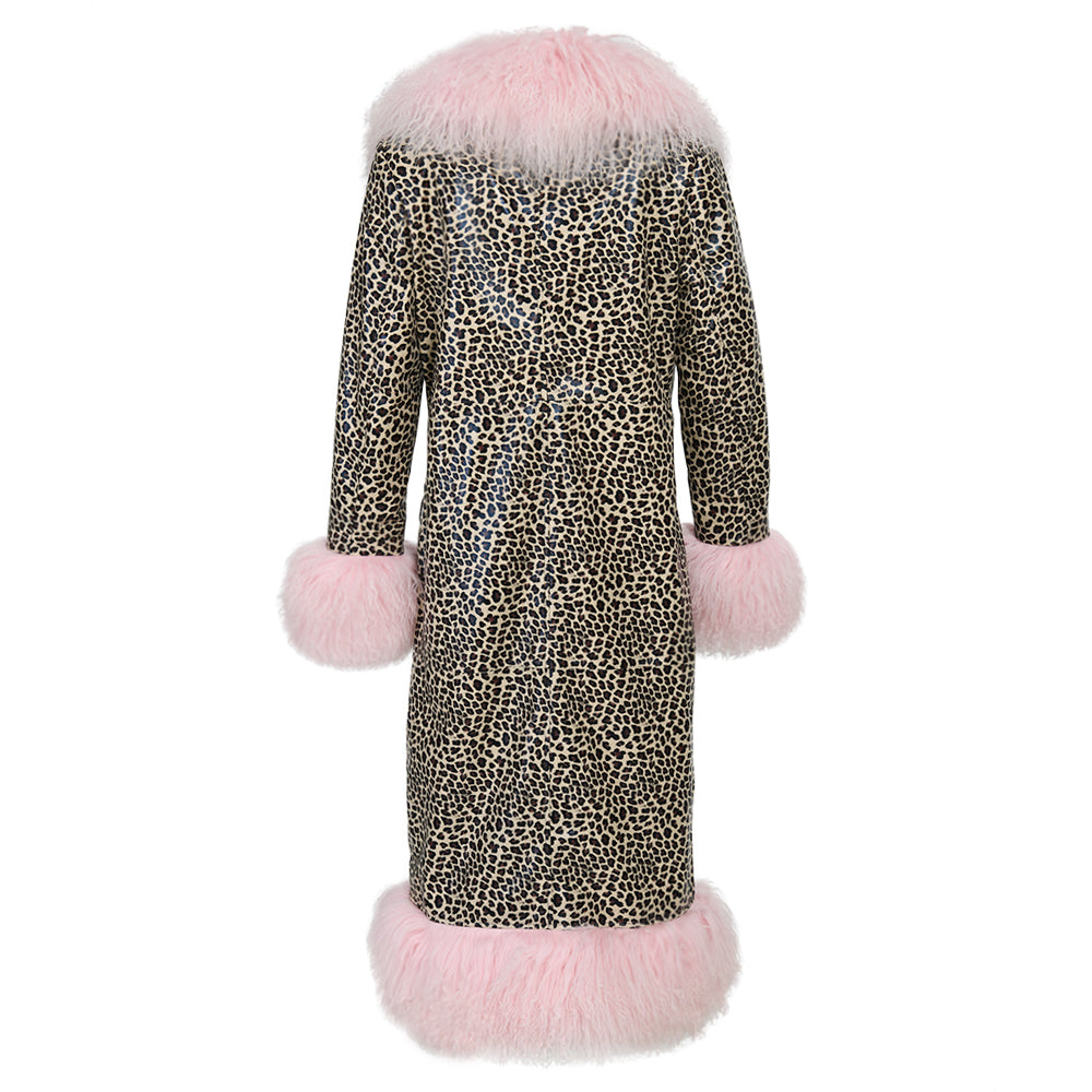 Dorothy Leopard Leather Shearling Maxi Coat