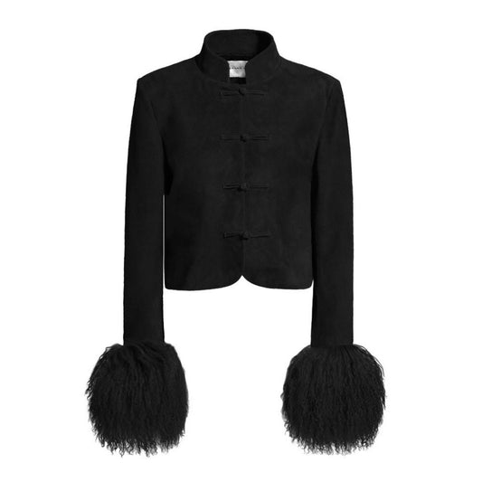 Leighton Shearling Trim Suede Jacket