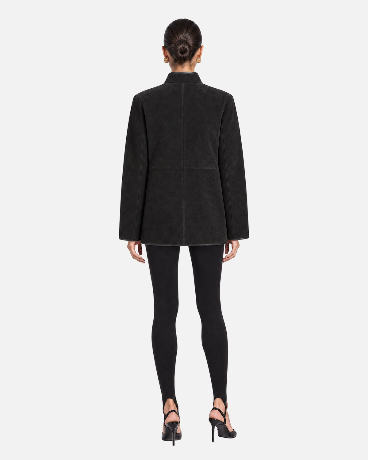 Eleanor Black Suede Jacket in Black, model back view
