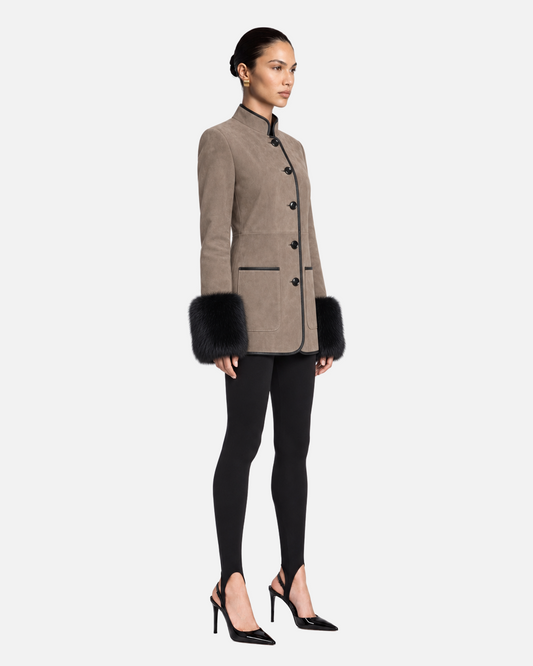 Eleanor Shearling Trim Suede Jacket