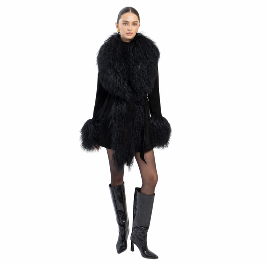 Inez Suede Shearling Midi Coat