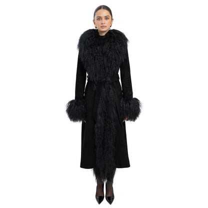 Inez Suede Shearling Maxi Coat