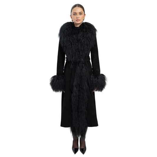 Inez Suede Shearling Maxi Coat