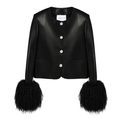 Frida Shearling Trim Leather Jacket