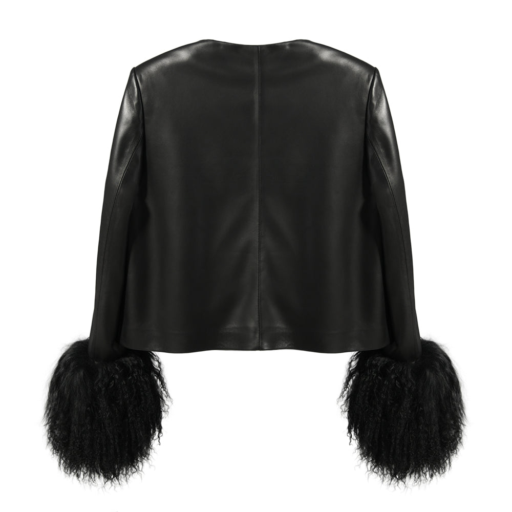 Frida Shearling Trim Leather Jacket