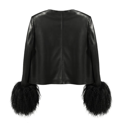Frida Shearling Trim Leather Jacket