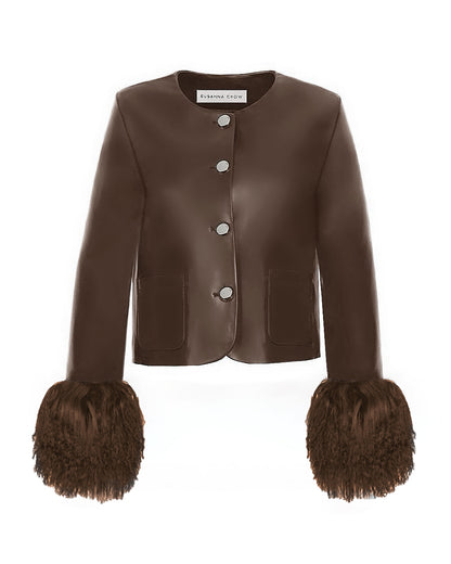 Frida Leather Shearling Trim Jacket