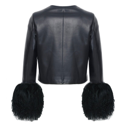 Frida Leather Shearling Trim Jacket