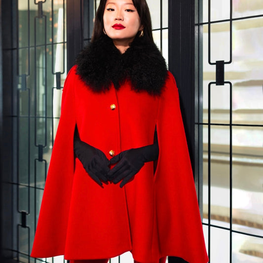 Serina Cashmere Shearling Collar Cape