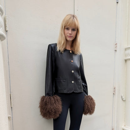 Frida Leather Shearling Trim Jacket