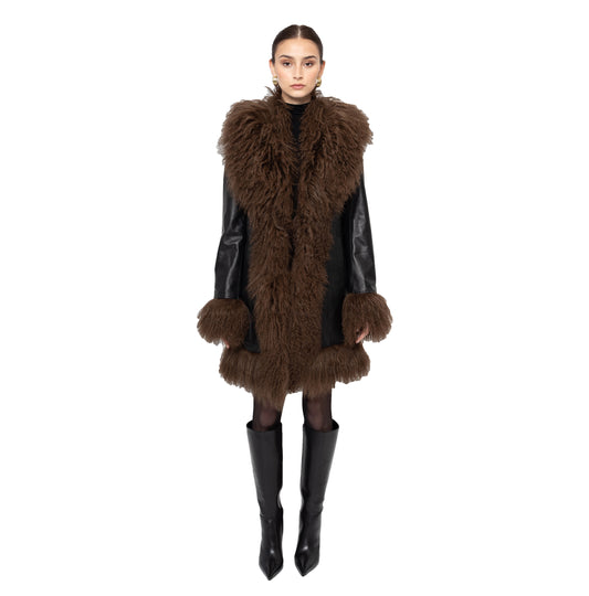 Dorothy Leather Shearling Midi Coat