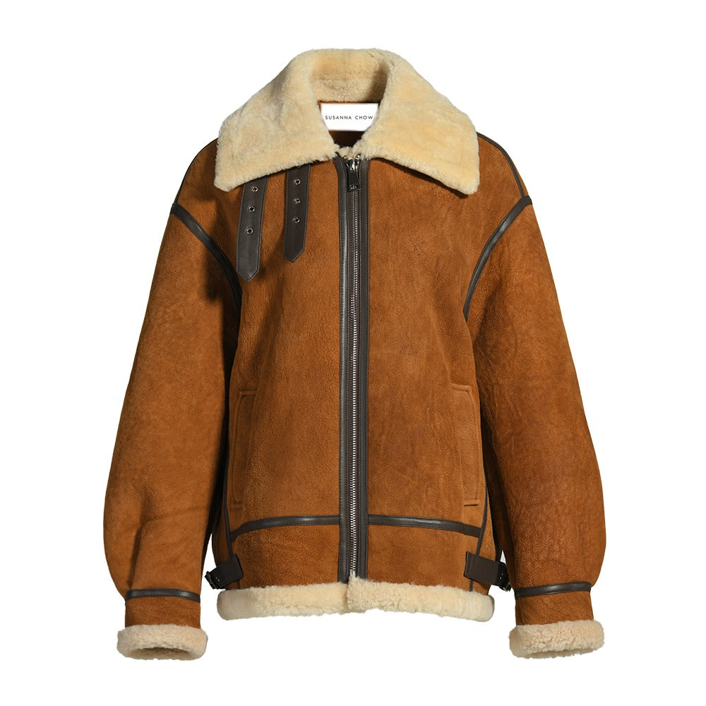 Sienna Shearling Suede Biker Coat