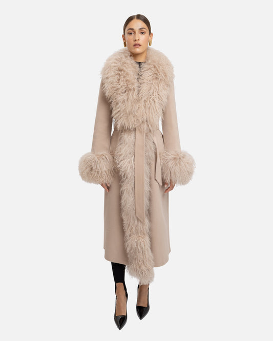 Inez Cashmere Shearling Coat Taupe