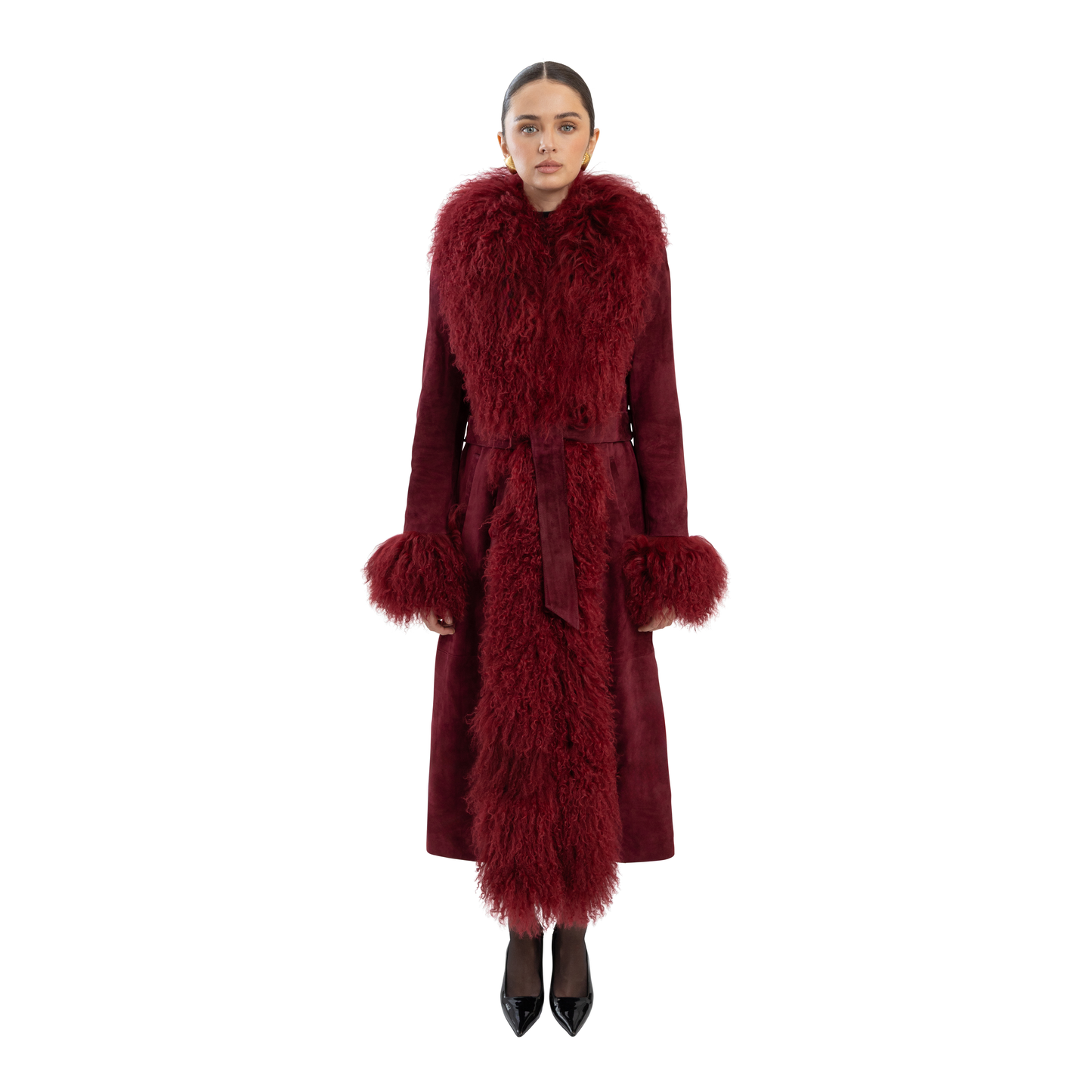 Inez Suede Shearling Maxi Coat