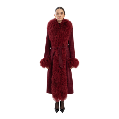Inez Suede Shearling Maxi Coat
