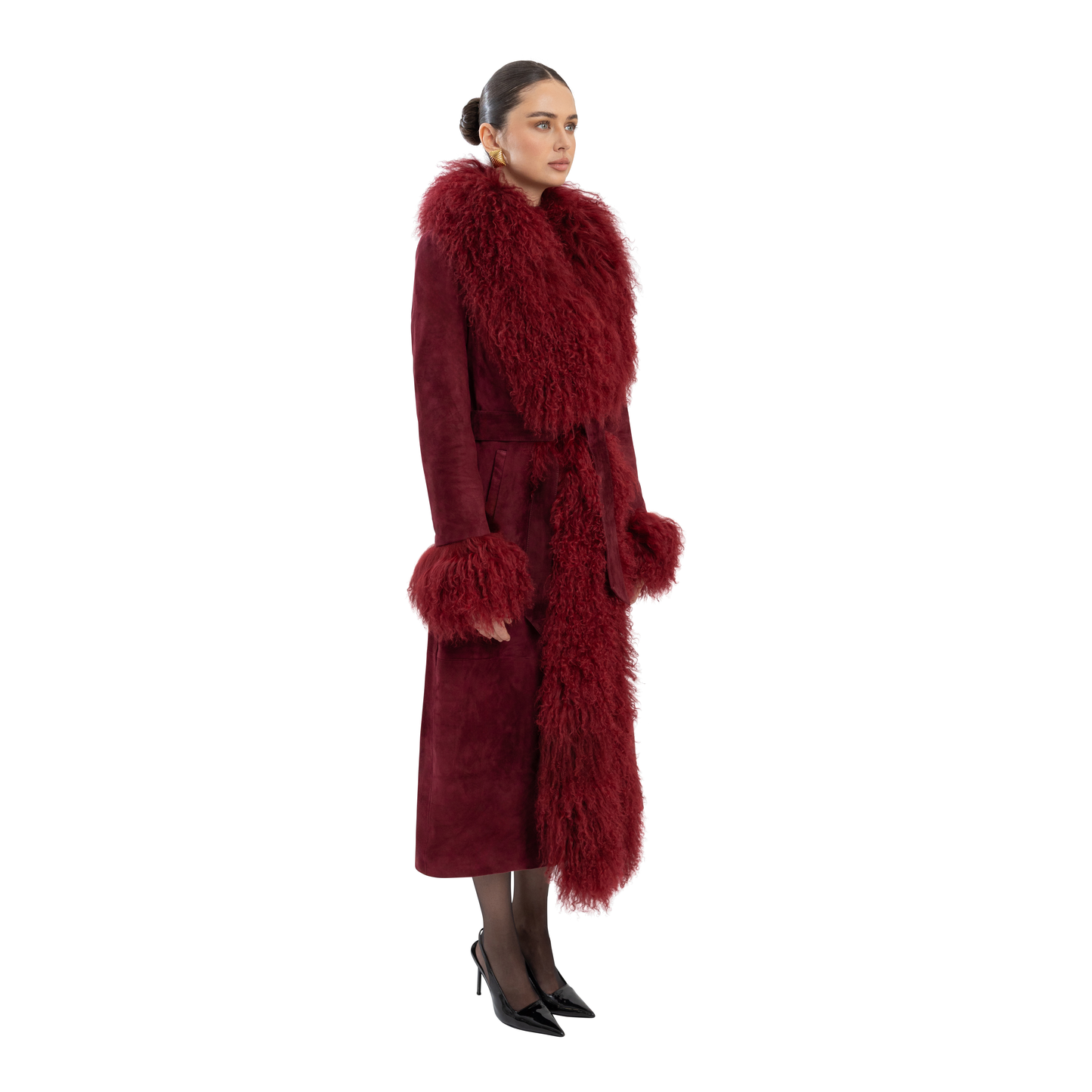Inez Suede Shearling Maxi Coat