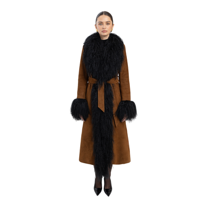 Inez Suede Shearling Maxi Coat