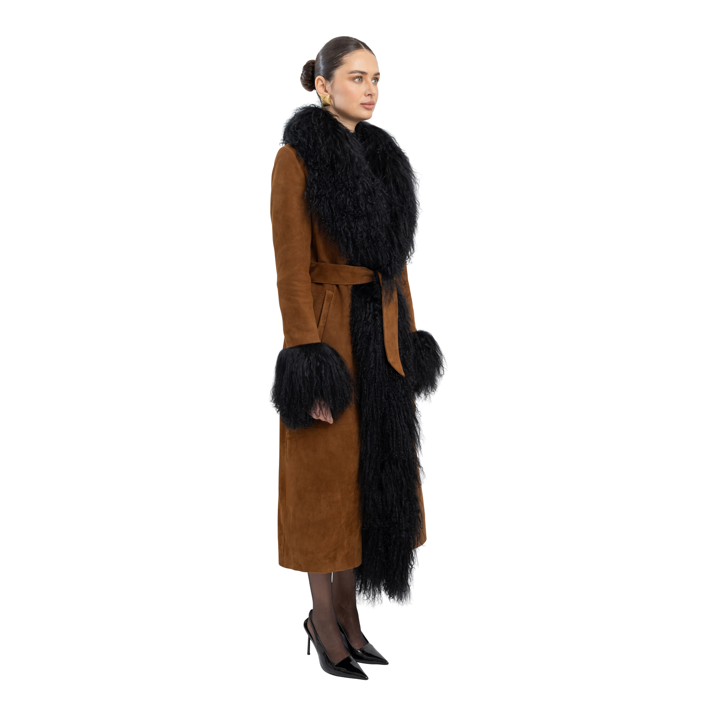 Inez Suede Shearling Maxi Coat