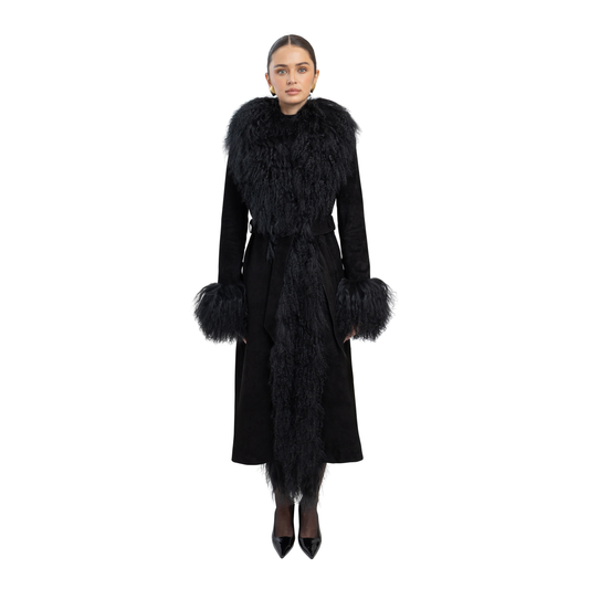 Inez Suede Shearling Maxi Coat