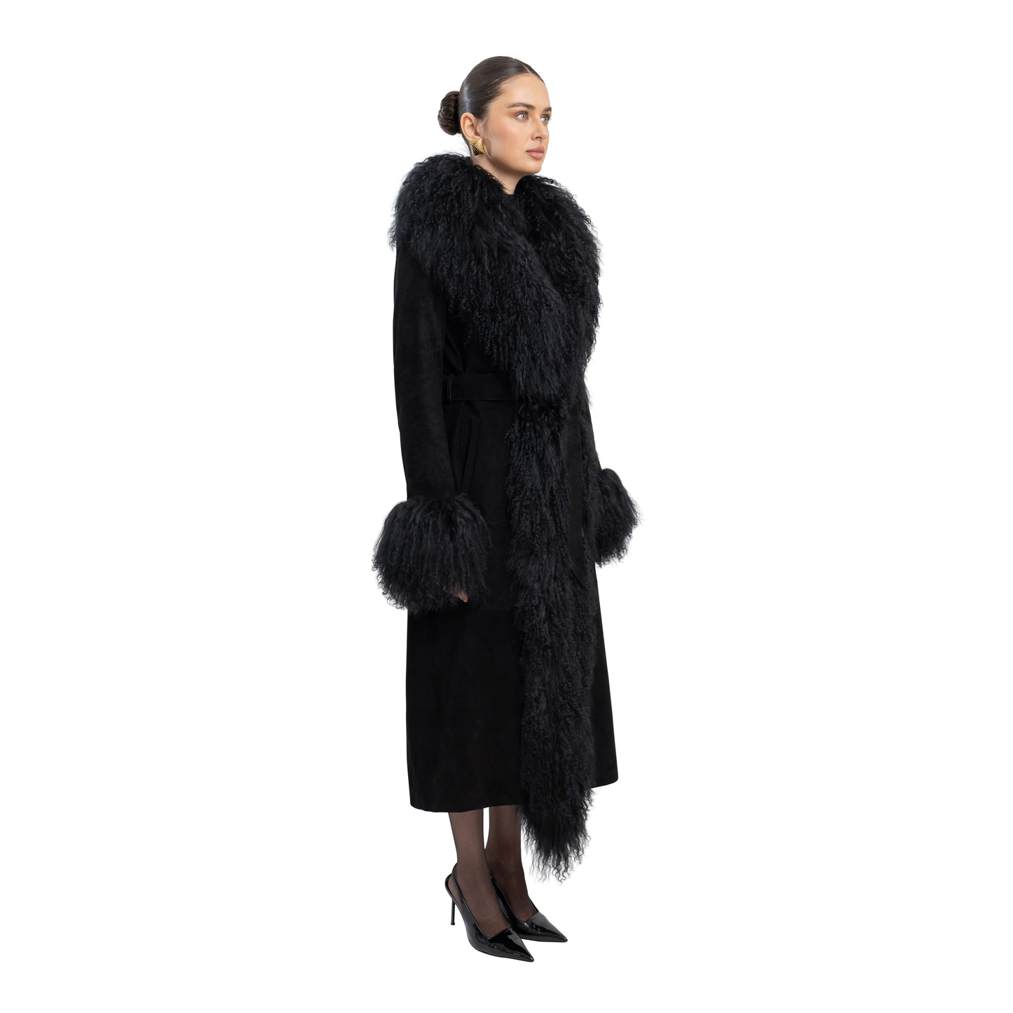 Inez Suede Shearling Maxi Coat