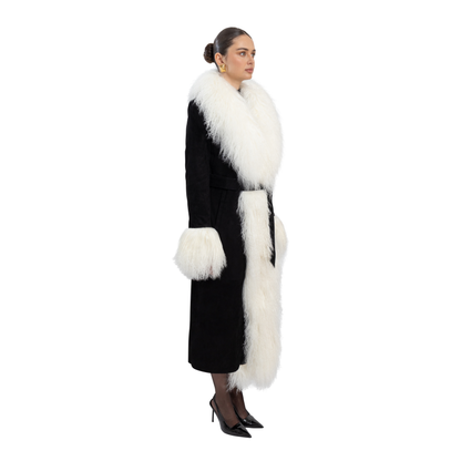 Inez Suede Shearling Maxi Coat