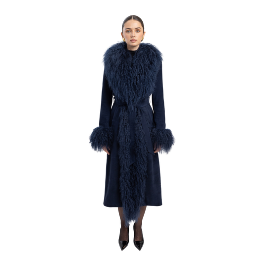 Inez Suede Shearling Maxi Coat