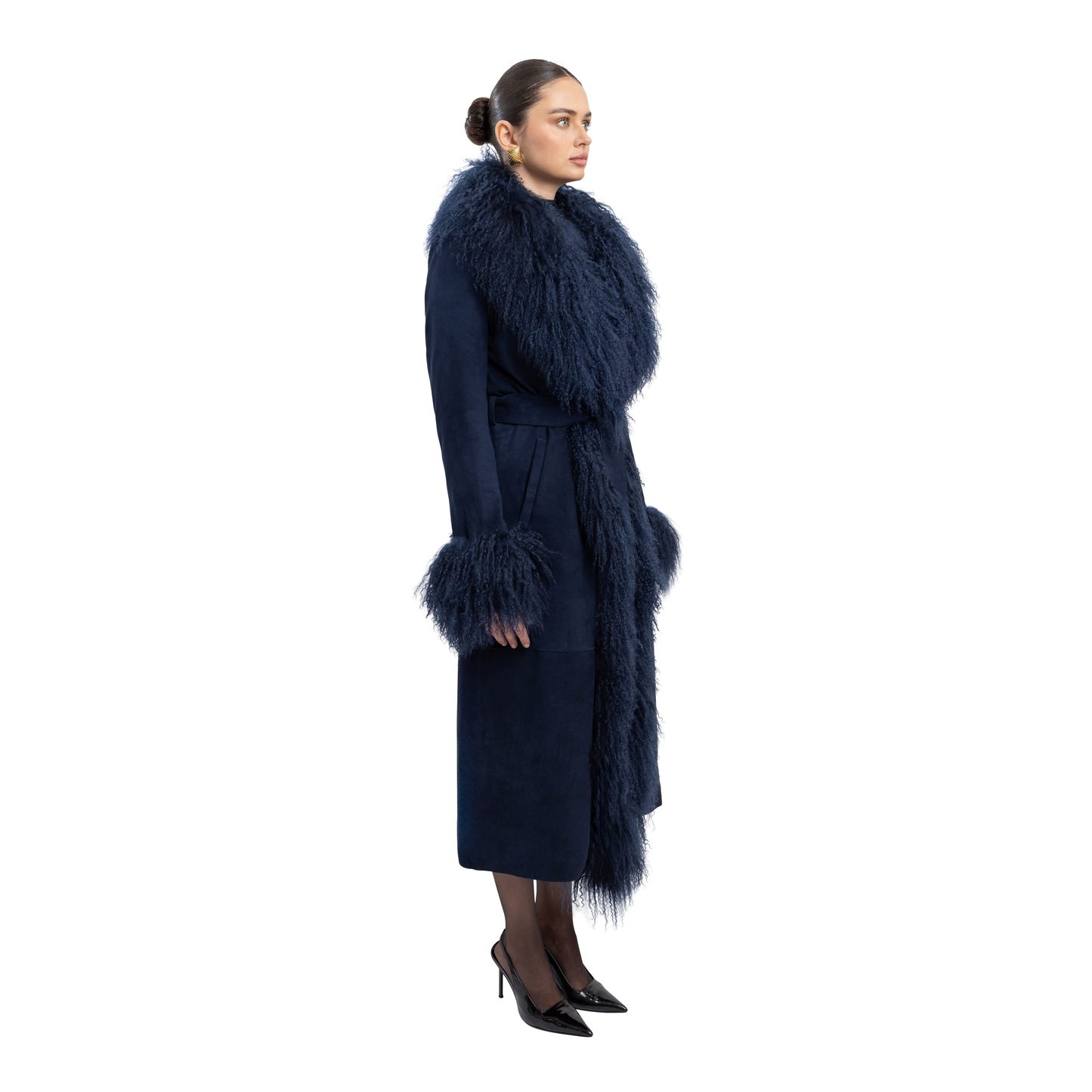 Inez Suede Shearling Maxi Coat
