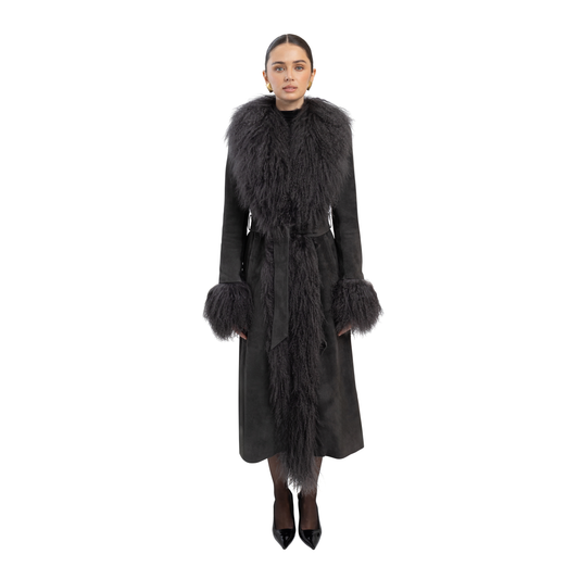 Inez Suede Shearling Maxi Coat