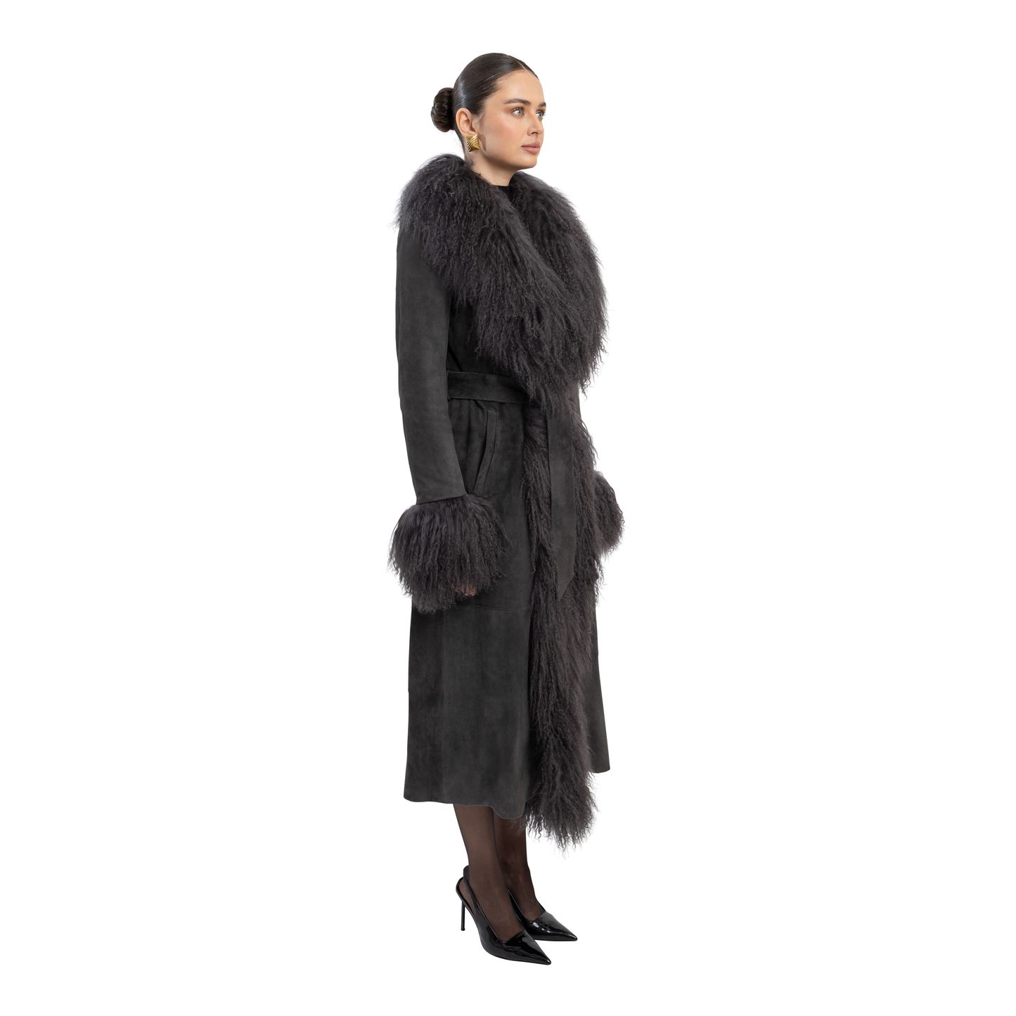Inez Suede Shearling Maxi Coat