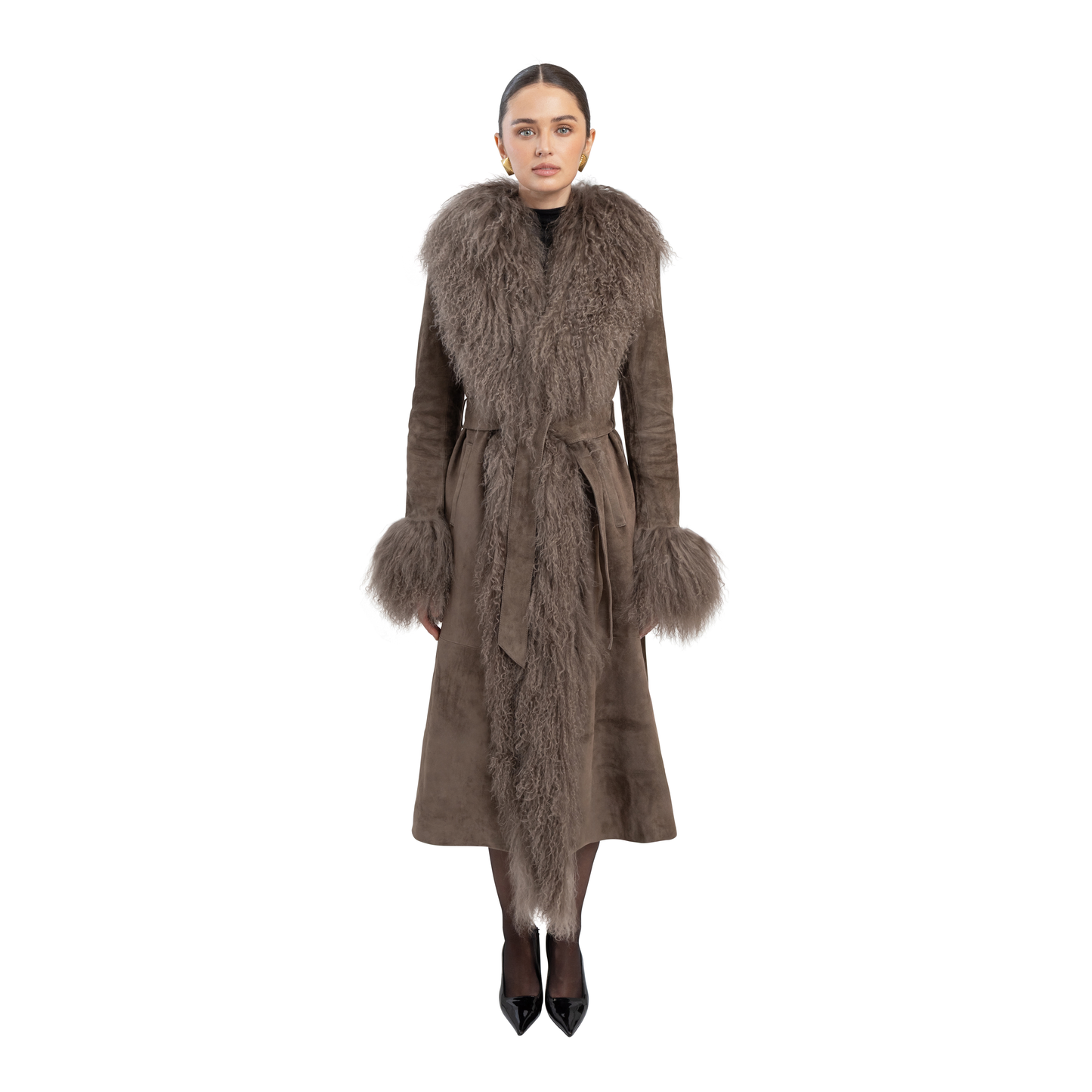 Inez Suede Shearling Maxi Coat