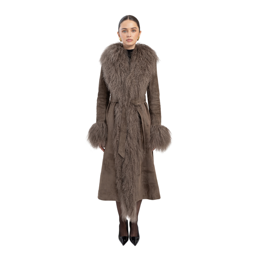 Inez Suede Shearling Maxi Coat