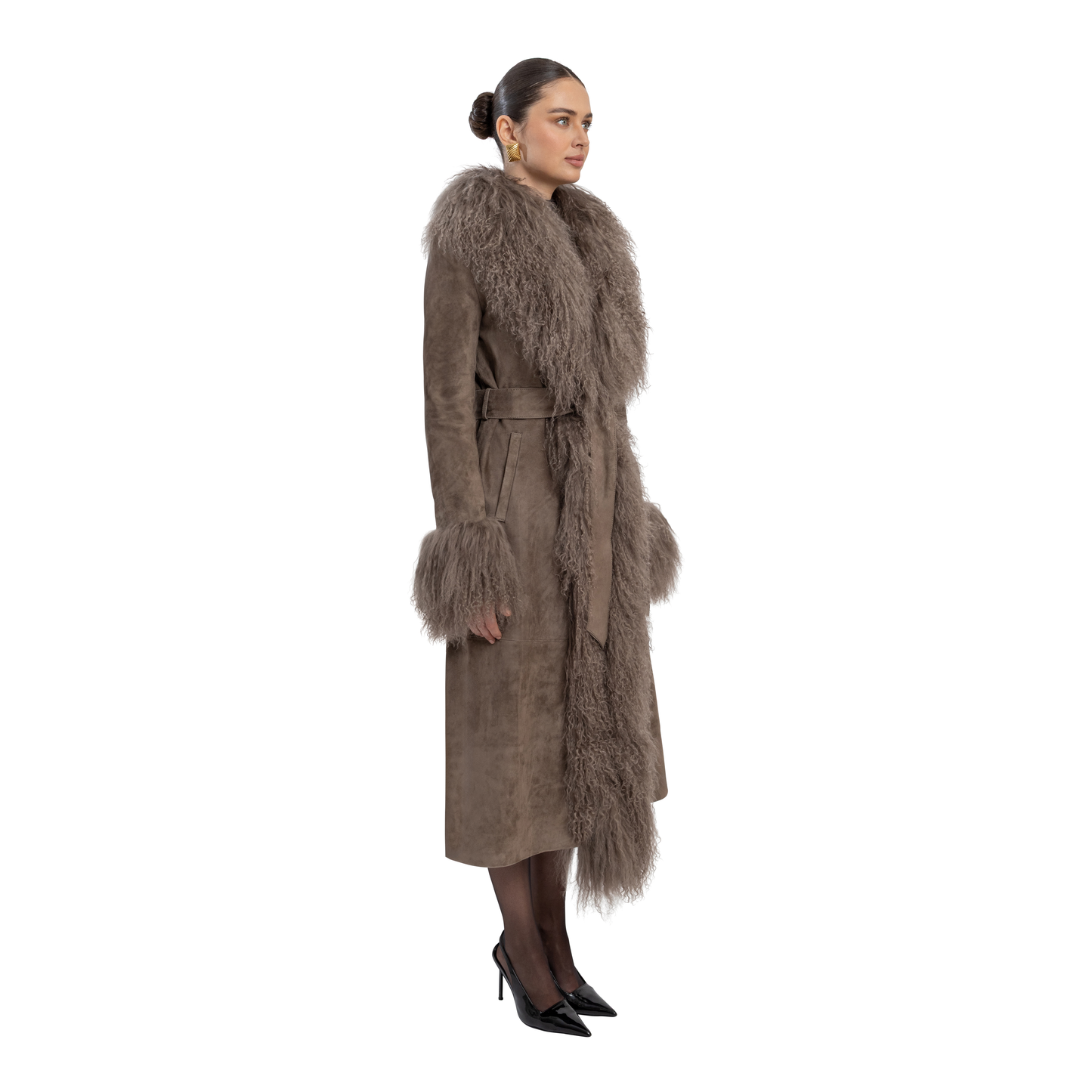 Inez Suede Shearling Maxi Coat