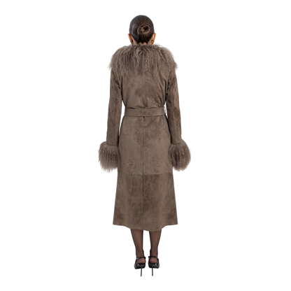 Inez Suede Shearling Maxi Coat