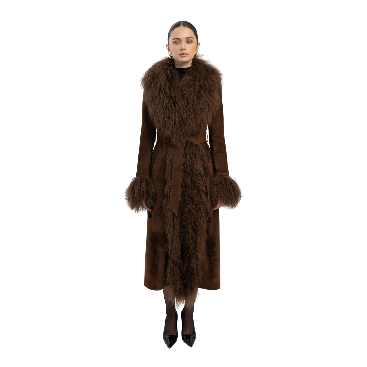 Inez Suede Shearling Maxi Coat