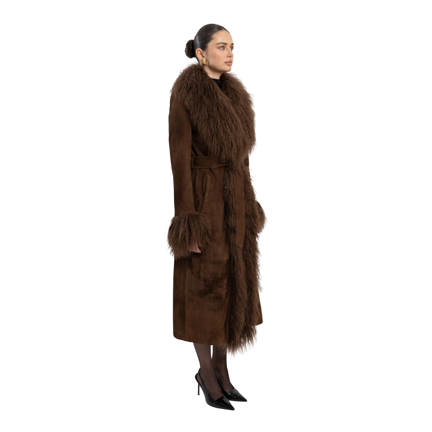 Inez Suede Shearling Maxi Coat
