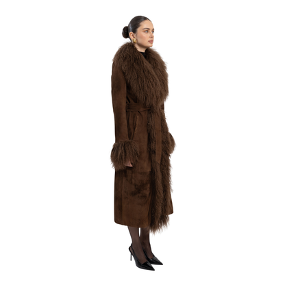 Inez Suede Shearling Maxi Coat