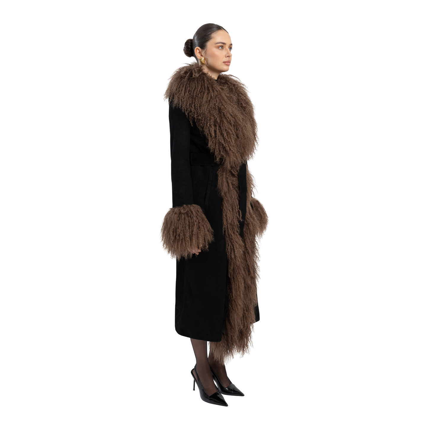 Inez Suede Shearling Maxi Coat