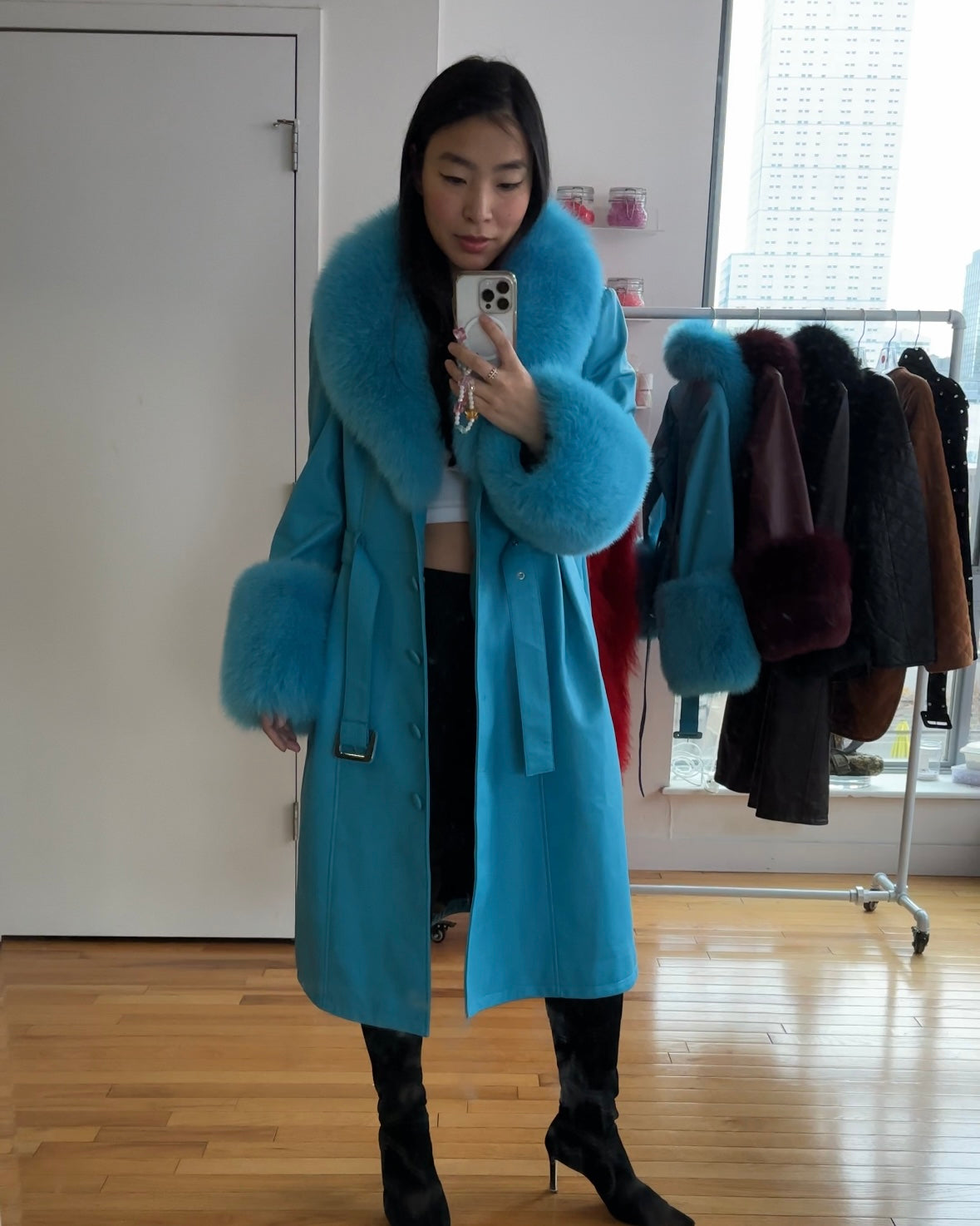 Saks potts clearance blue fur coat