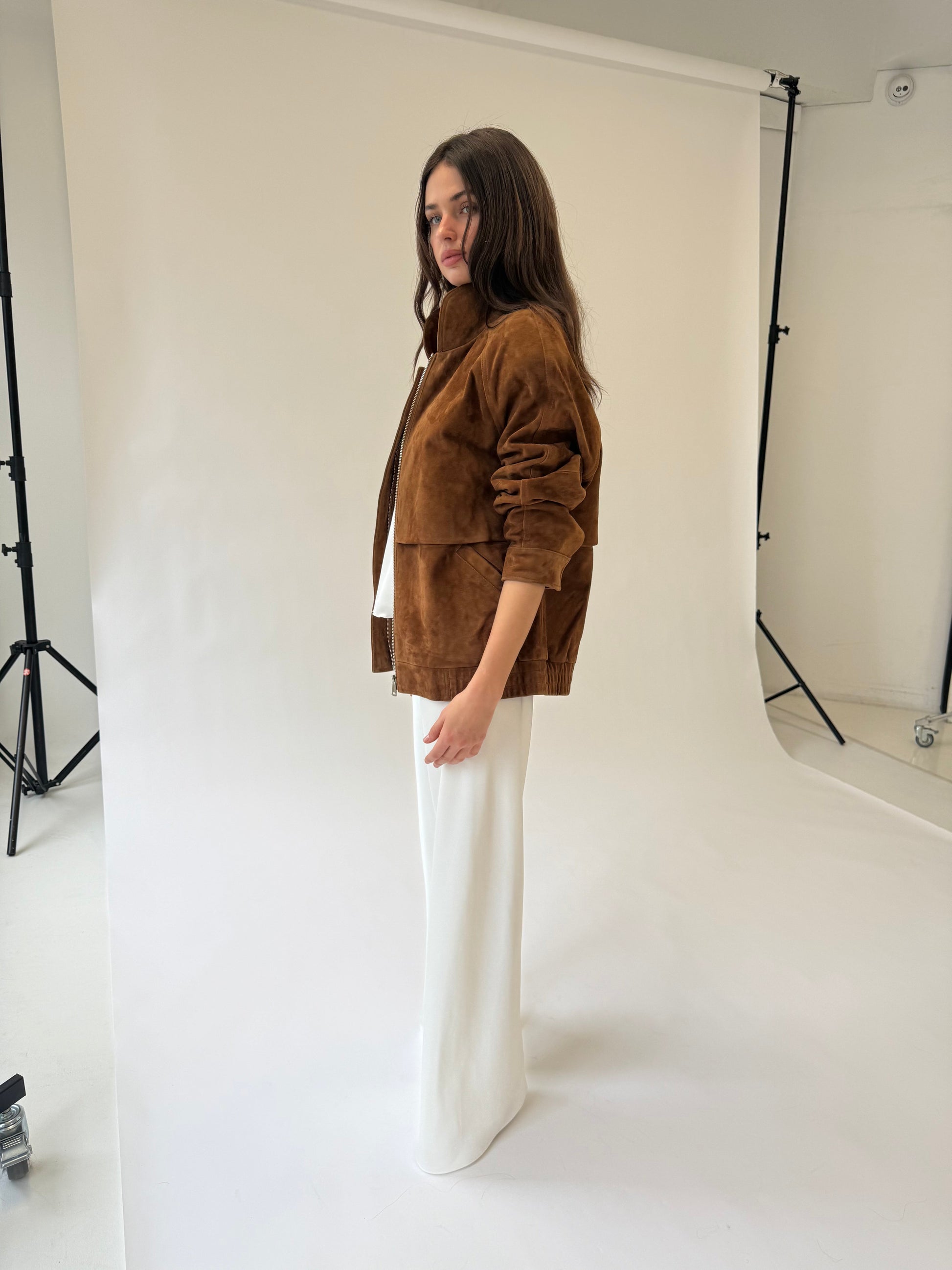 Remy Suede Bomber Jacket in Caramel