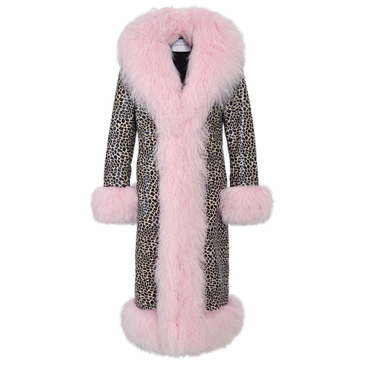 Dorothy Leopard Leather Shearling Maxi Coat
