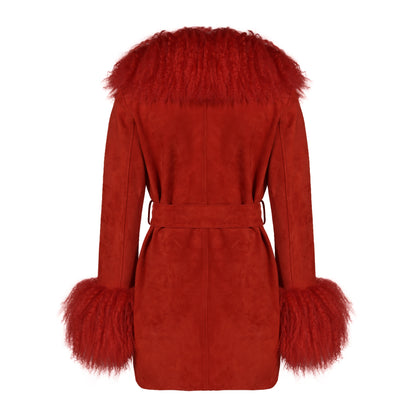 Inez Midi Suede Shearling Coat