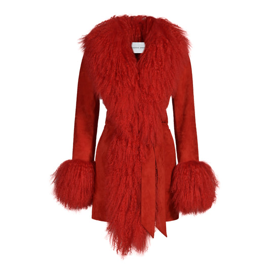 Inez Midi Suede Shearling Coat