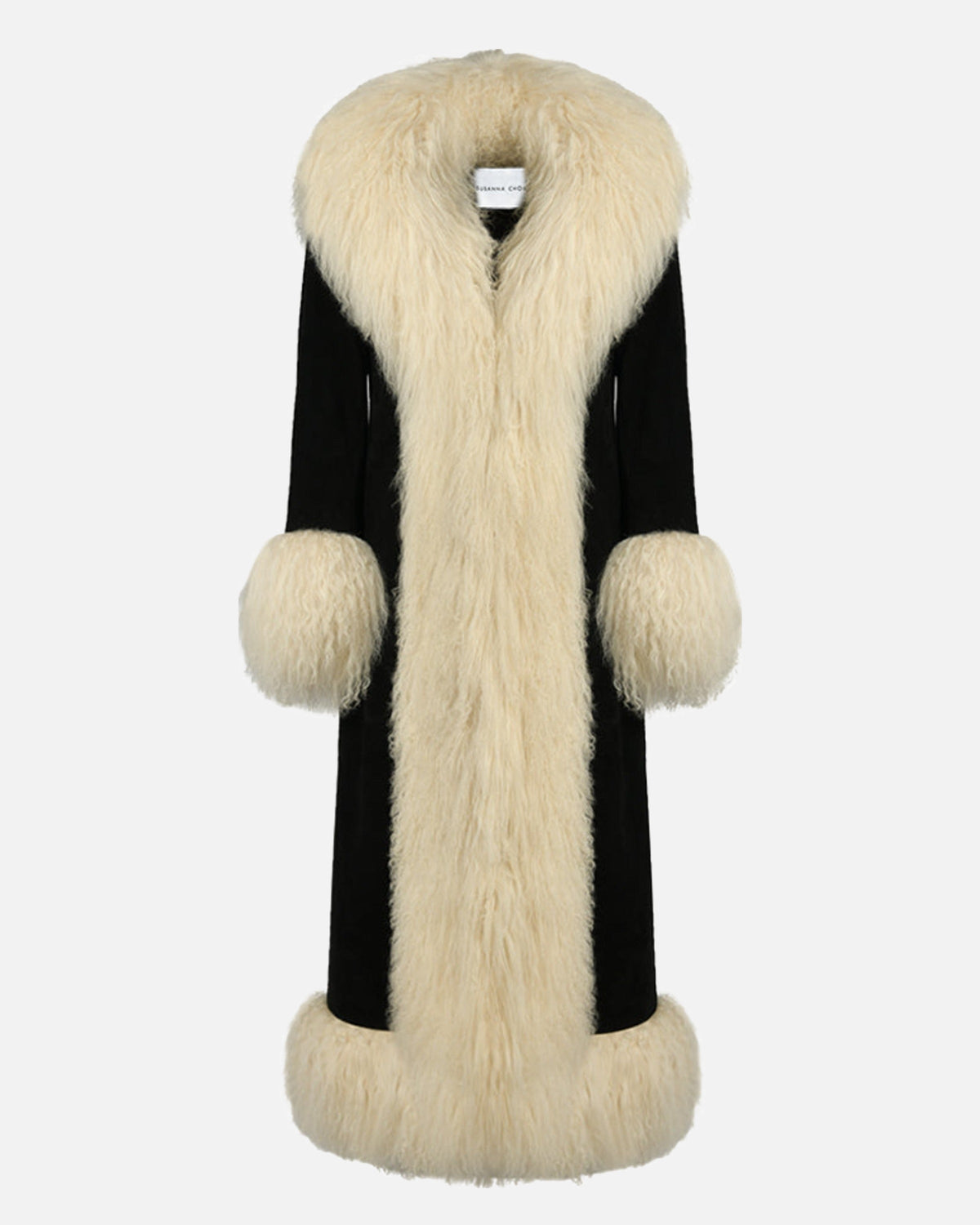Dorothy Suede Ultra Maxi Coat Black Beige front